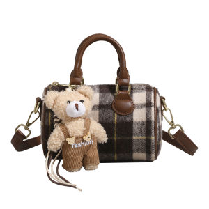 URCDN RDALVO | Plaid Wool Boston Retro Versatile Handbag Bag