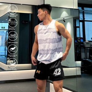 American Style Tie Dye Narrow Shoulder Sleeveless Running Vest Striped Fitness Basketball Sporty Trendy round Neck T-Shirt
