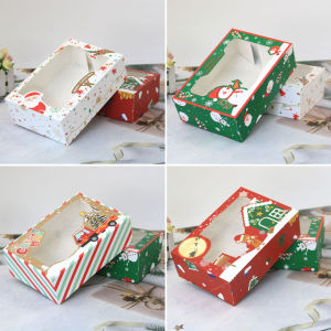 Christmas Cookie Boxes Doughnut Gift Boxes Bakery Box with Clear WindowGreen and Red Holiday Designs with Xmas Ribbons for Gift