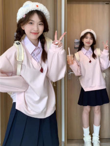 Sweet Elegant Youthful Polo Shirt Hoodie Womens Spring Autumn High-End Unique Personality Beautiful Top Korean Style round Neck