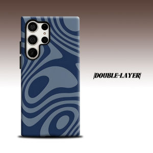 BILIBILI | navy blue wavy abstract For Samsung Galaxy S26 S25 S24 A56 A36 Dual Layer Luxury Fashion Full Lens Protective Case