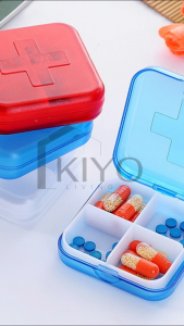 KIYO Kotak Obat Mini 4 Sekat / Medicine Box Portable 4 Grid / Wadah Tempat Penyimpanan Aksesoris Perhiasan Pill Box Case Serbaguna Multifungsi