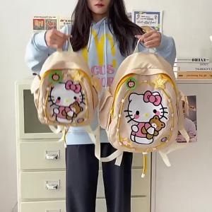 HelloKitty School Bag Girl Backpack Cute Large Waterproof Bag Double Layer Kid Backpack Kindergarten Cartoon Bag