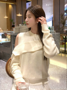 Yigue | New Spring and Autumn Fashion Irregular Design Off-Shoulder Knit Sweater