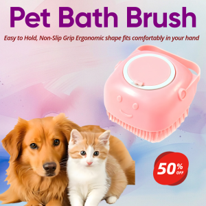 Upgraded Dog Bath Brush with Soap Dispenser | Soft Silicone Grooming Scrubber Deep Cleaning & Massage Tool for Pets