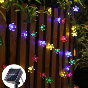 ไฟสตริงพลังงานแสงอาทิตย์กลางแจ้ง 8 โหมดเชอร์รี่ดอกไม้ Patio Christmas Garden Party งานแต่งงานตกแต่ง Garland Ramadan Holiday