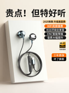 Original Wired Half-In-Ear Type-C Interface Noise Reduction High Sound Quality Karaoke Game Heavy Bass Earphones Metal Material