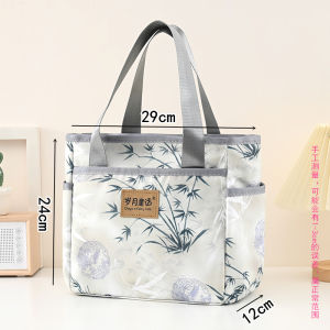 Casual Fashionable Oxford Cloth Handbag Womens Work Bag Mommy Bag with Zipper Soft Handle Printed Pattern Easy to Clean
