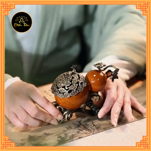 Lư Đồng Hồ Lô Cát Tường Đỏ thu hút tài lộc lư xông trầm hương xông nhà thác khói ngược trang trí phong thủy có hộp sang trọng Diệu Tâm