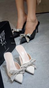 Guốc nữ cao gót họa tiết nơ đính đá cao cấp sang trọng cho nàng đi tiệc thiết kế thời trang | ALEX & SARA - AL402
