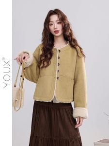 YOUXIANG | Áo Khoác Da Nhân Tạo và Lông Retro