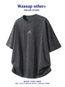 Embroidered Threads Cotton Versatile Loose Fit Mens T-shirt
