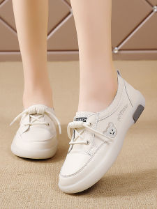 Leather Casual Shoes Womens Soft Bottom Anti-Slip Cow Tendon Sole Flat Shoes Comfortable All-Match Style Fashionable Leisure