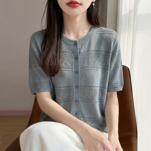 SHEHAN | Cropped Knit Short Sleeve Blouse Thin