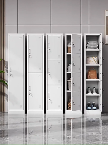Vertical Narrow Metal Locker Cabinet with Lock Multi‑Compartment Storage Locker Wardrobe Closet Multi‑Door Design Metal Storage Cabinet for Bedroom Dorm Apartment Home Organization