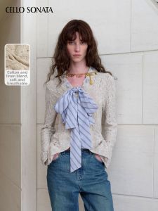 Cello Sonata | Spring Campus Style Long Sleeve Bow Hollow Knit Cardigan