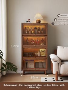 DONGMU | Mid-Century Modern Floor-standing Dustproof Solid Wood Bookshelf with Glass Door and Light