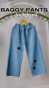 Korean Style Denim Pants for Kids Girls New Cute Heart Wide Leg Baggy Maong Pants for Girls 5-12 Years Old