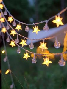 Solar LED Hanging Star Ball Lights Waterproof Outdoor Fairy String Lamp with 8 Modes for Christmas Halloween Garden Party Decor