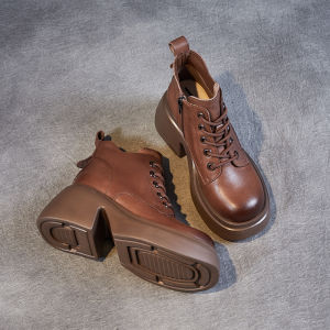 รองเท้าบูทมาร์ตินสำหรับผู้หญิง ฤดูใบไม้ร่วง 2025 ใหม่ ทรงหนา สีดำ ด้านข้างซิป กันน้ำ ทรงหัวมน ทรงหัวมน