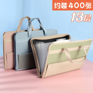 Large Capacity Canvas Accordion File Folder Handheld Student Paper Organizer High School Junior High Contract Classification Folder