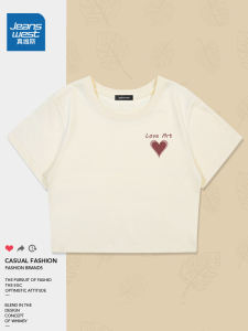 เสื้อยืดแขนสั้นผ้าฝ้ายแท้สไตล์อเมริกันสำหรับผู้หญิงในช่วงฤดูร้อน เสื้อยืดคอกลมทรงหลวมพิมพ์ลายหัวใจ เสื้อผ้าแฟชั่นสำหรับสาวๆ