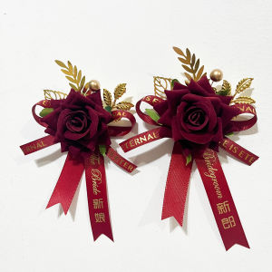 Wedding Groomsmen And Bridesmaid Chest Flowers Red Silk Full Set for Opening Ceremony And Celebration of Marriage