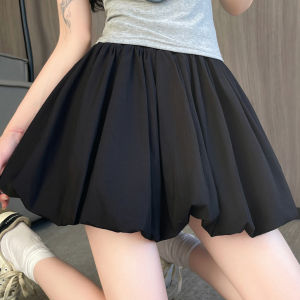 YAYANGREN | White A-Line Half Skirt Women Summer High Waist Slimming Pleated Anti-Light Puffy Short Skirt Commute Korean Style Polyester Fiber