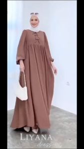Liyana Dress Matt Crinkle / gamis trend lebaran 2025 / gaun muslimah cantik mewah elegan