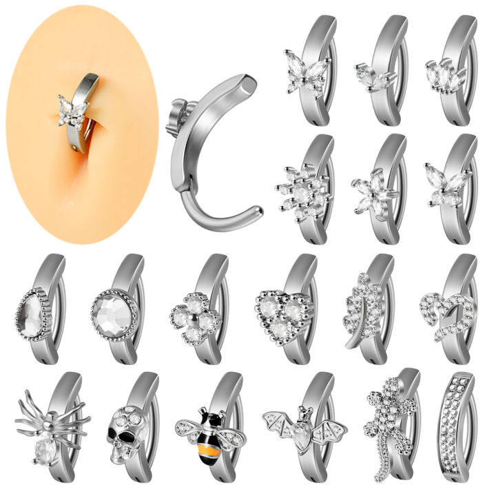 1PC Surgical Steel Cz Butterfly Bee Belly Button Ring Septum Ring Clicker Belly Clip Navel Ring Curved Barbell Piercing Jewelry