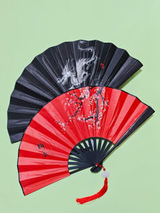 Antique Style Folding Fan Womens Summertime Qipao Dance Red Plum Blossom Folding Fan Traditional Hanfu Mens Watercolor Bird Flower