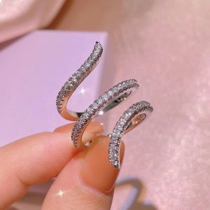 Huitan One Size Wrapped Finger Ring for Women Silver Color Full Paved Sparkling CZ Opening Adjustable Rings Statement Jewelry