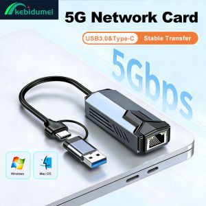 Kebidumei | Kebidumei 5G/2.5G/1000/100Mbps Wired Network Card Adapter USB Type C to RJ45 LAN Ethernet Converter Hub for Laptop Win 10 Win 11