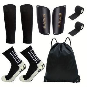 5PCS Soccer Shin Pads Set with Ball Drawstring Bag & Grip Socks Men Women Sports Training Protective Gear Footwear Accessories