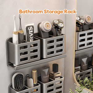 Simple Style Item Storage Rack Wall-mounted Aluminum Storage Rack Black/Gray Waterproof and Rust-proof Storage Rack 壁挂式收纳架