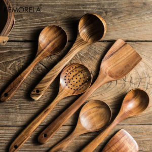 1PC Thailand Teak Natural Wood Tableware Spoon Ladle Turner Long Rice Colander Soup Skimmer Cooking Spoons Scoop Kitchen Tool