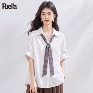 puella | Áo Sơ Mi Hàn Quốc Thời Trang Họa Tiết Chấm Bi Cổ Polo Ôm Dáng Ngắn Tay