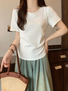 Áo Thun Nữ Tay Ngắn Cổ Tròn Gấp Gọn Ôm Vừa Vặn Phong Cách Hàn Quốc Mùa Hè 2025 Màu Trơn Chất Liệu Khác