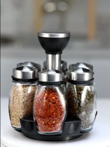 Rotating Spice Rack/Condiments Organizer Salt Holder Box Shaker For Spices Cans Container Pepper Kitchen Seasoning Powder
