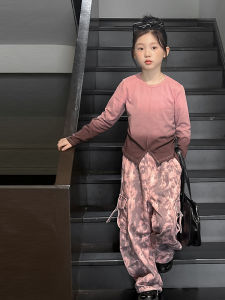 MPW | Korean Style Leopard Print Top And Cargo Pants Two-Piece Set For Girls Autumn Wear Comfortable Cotton Blend Machine Washable