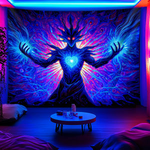 VIKAMA Fantasy Heartlight Creature Tapestry Red Eyes Blue Heart Mysterious Living Room Decor Theme Feature Wall Room Accent
