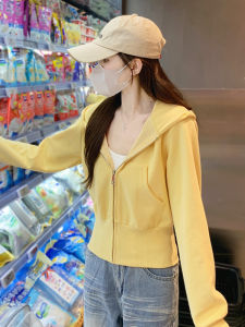 SUHUIQIAN | Yellow Short Cropped Hooded Sweater Warm