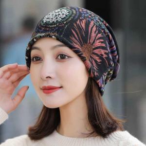 Womens Cotton Cap Autumn Winter Double Layer Moon Hat Breathable Bald Head Wrap Warm Sleep Cap All Seasons round Top No Brim