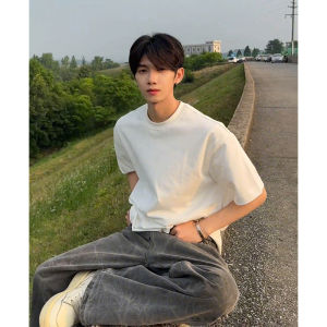 Pure Cotton round Neck T-Shirt for Boys Summer Heavyweight Short Sleeve Clean Sunlight American Style Shoulder Five-Quarter Sleeve