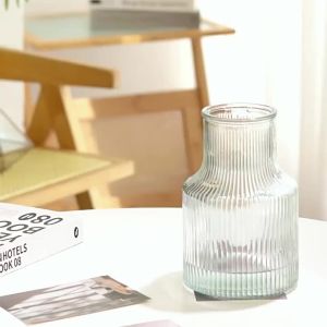 Mini Retro Sọc Bình Thủy Tinh Trong Suốt Cây Thủy Canh Cắm Hoa Chai Nhà Phòng Bàn Ăn Trang Trí Phong Cách Hiện Đại
