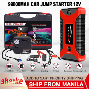 99800mAh Car Jump Starter 12V Car Jumper Starting Booster Car Start Supply With Air Pump Jump Starter For Car Battery Portable USB Charger Multi-function Rechargeable Emergency Power Bank Portable Car Jump Starter