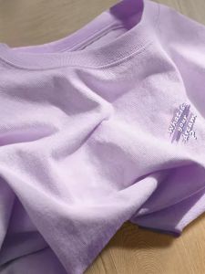 True Weave Purple Short Sleeve Cotton T-Shirt Womens Loose Fit Summer Top Casual round Neck Tee Large Size Female Clothing