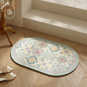 Thảm Phòng Tắm Thấm Hút Nước Mint Wave Chống Trượt Thảm Sàn Nhà Bằng Vật Liệu Cao Su Thảm Tròn Hình Học Thoáng Khí