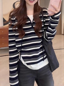 Áo Len Dệt Kim Hai Mảnh Cỡ Lớn Phong Cách Hàn Quốc Mùa Thu Đông Dài Tay Thường Ngày Kẻ Sọc Quần Áo Công Sở Thoải Mái Thoáng Khí