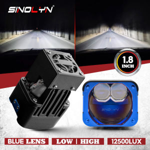 สีฟ้าอ่อนขับขนาดเล็ก1.8นิ้ว Bi LED ไฮเปอร์โบลอยด์คู่ไฟหน้าเลนส์เมตริกซ์ไฟเสริมสปอตไลท์ไฟ LED 12500LUX สำหรับ H1 H4 H7 H11อุปกรณ์เสริมรถยนต์มอเตอร์ไซค์